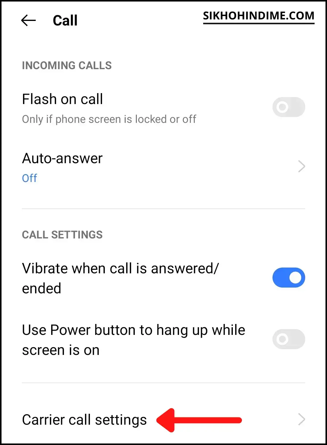 Click on carrier call settings