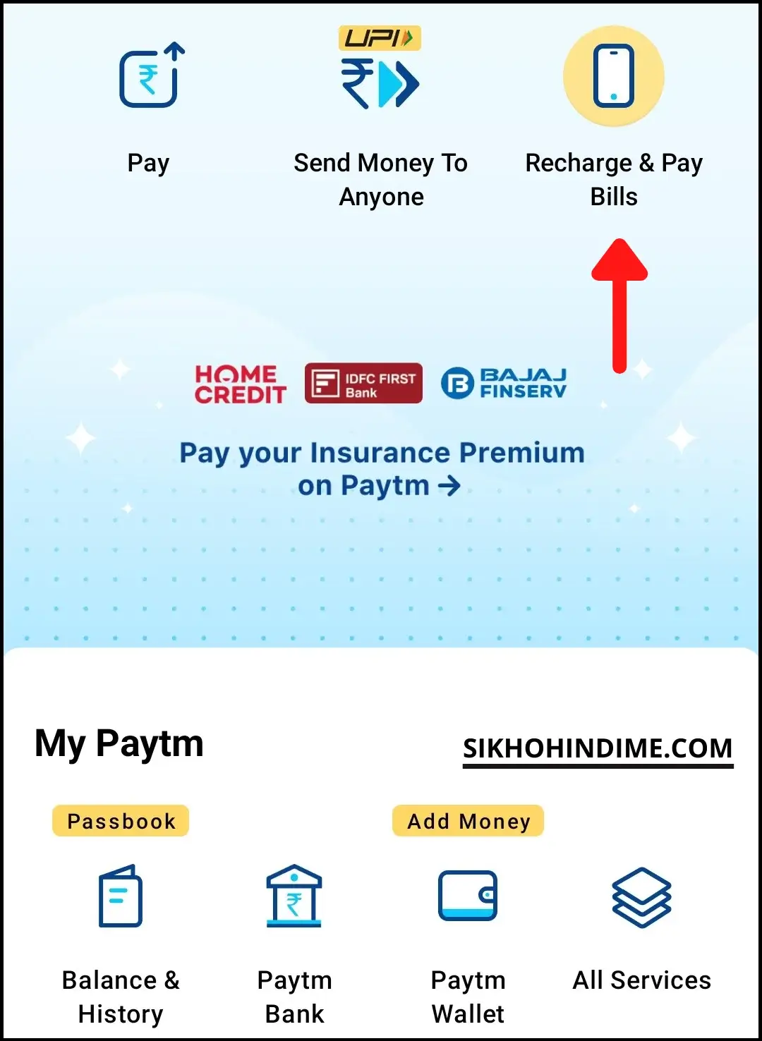 Click on Recharge and Pay Bills