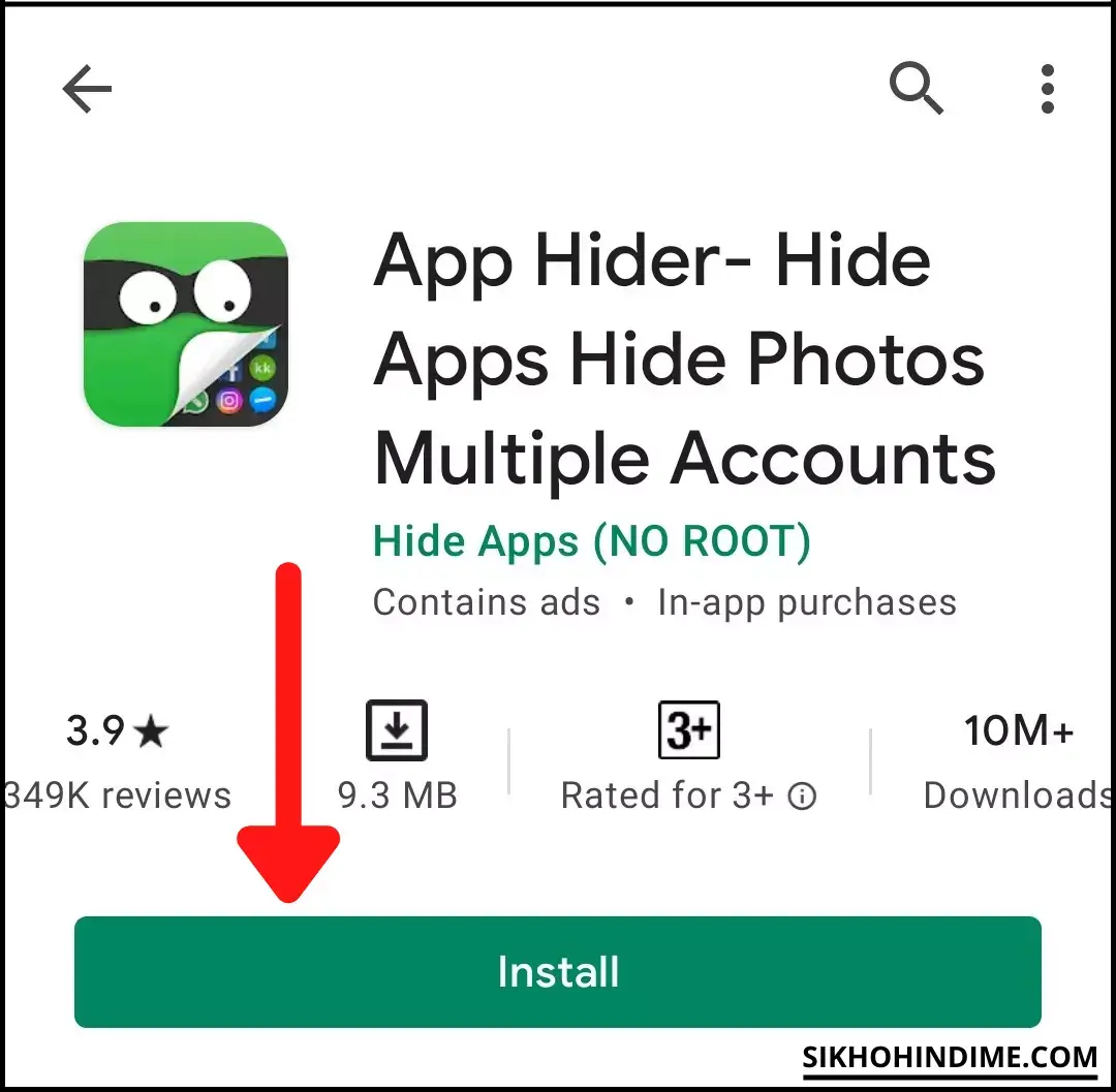 Click on install to download app hider