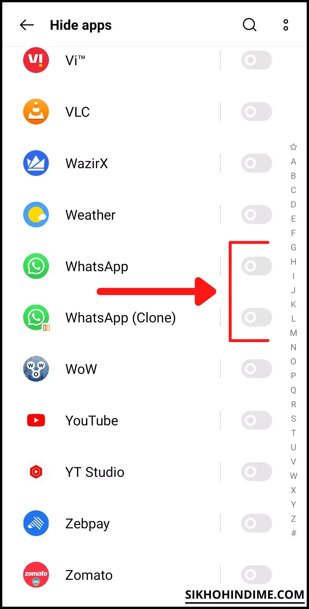 Click on enable button to hide apps