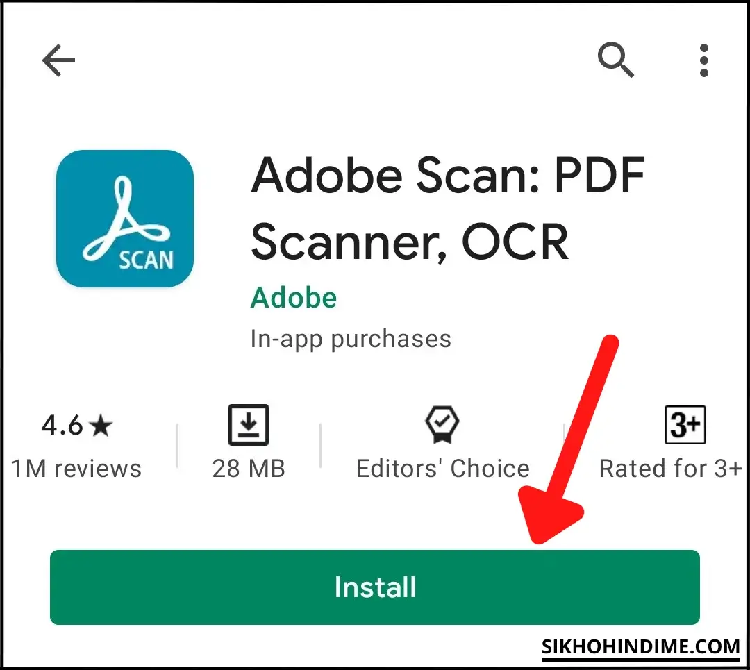 Click on install to download Adobe Scan