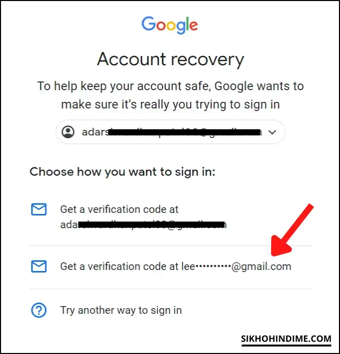Select recovery email