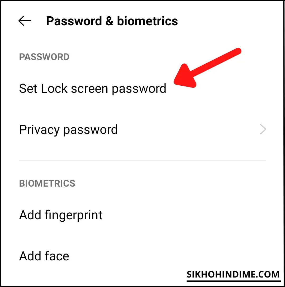 Click on set lock screen password