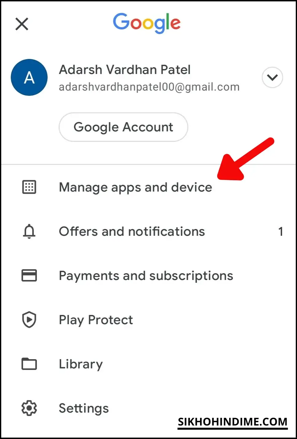 Click on manage apps and devices