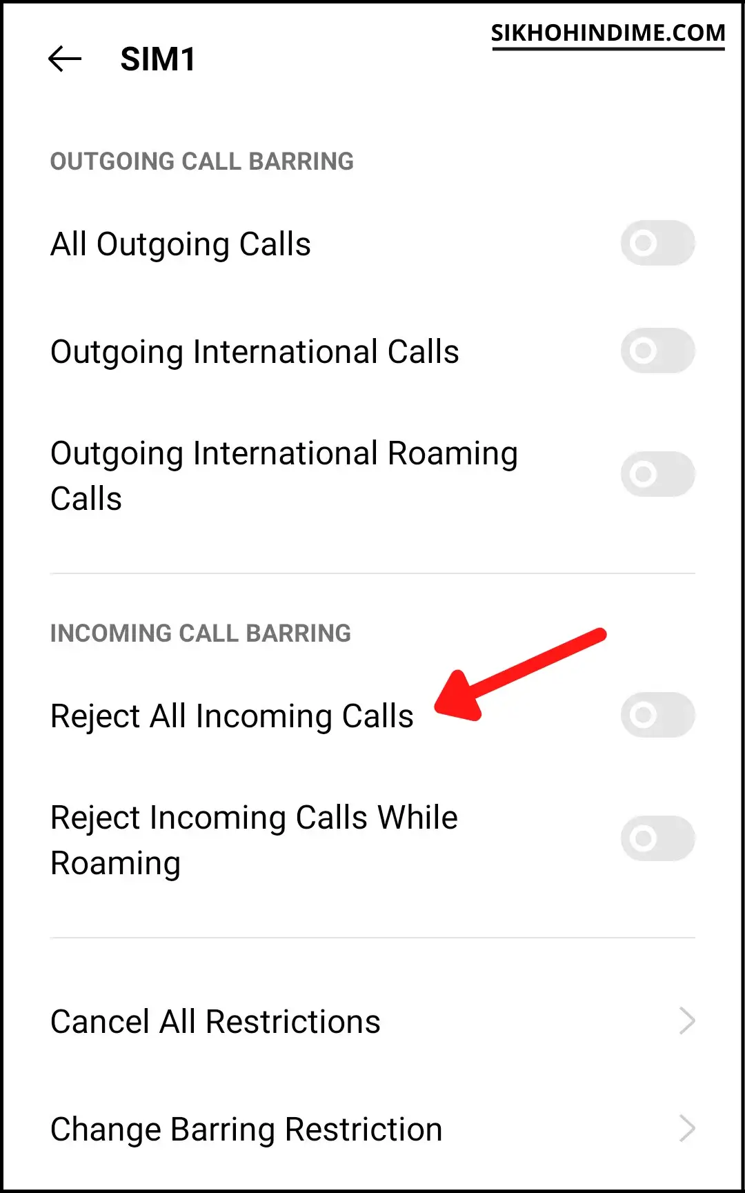 select call barring type