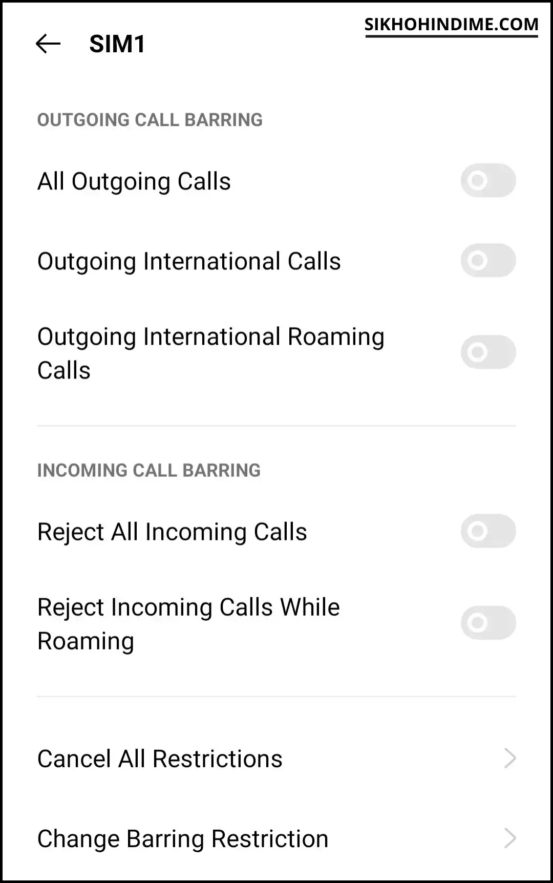 Select call barring type