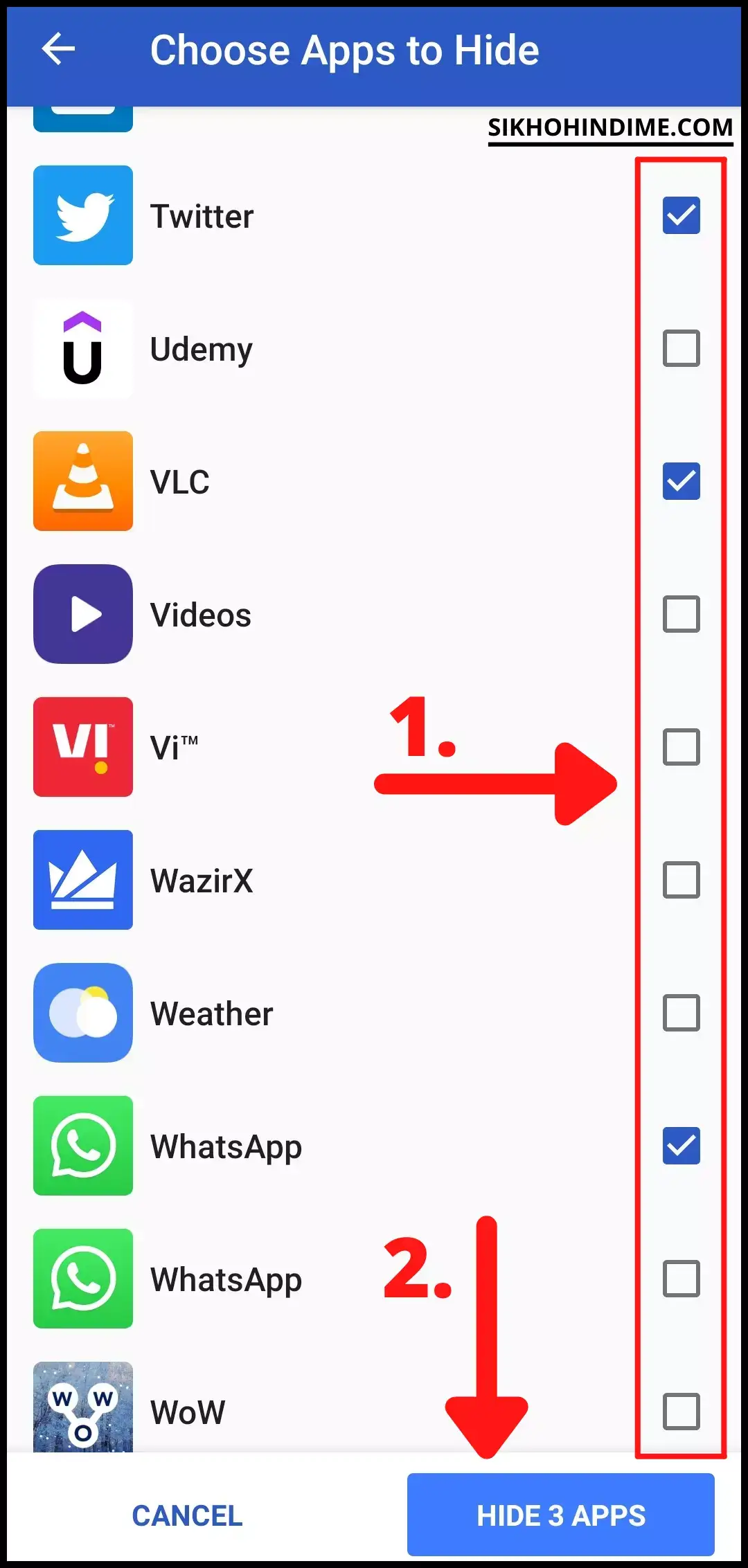 Click on Hide Apps