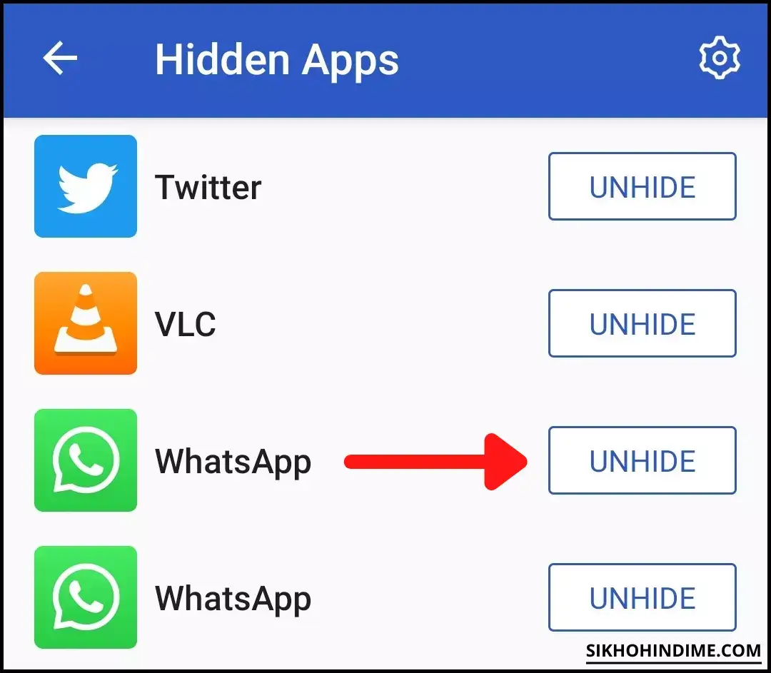 Click on unhide to unhide apps