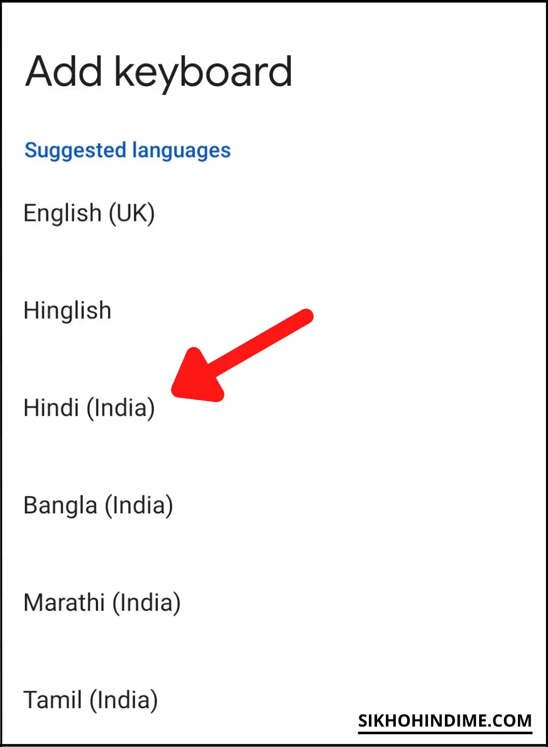 Click on Hindi (India)