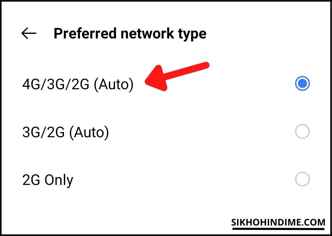 Click on auto preferred network type