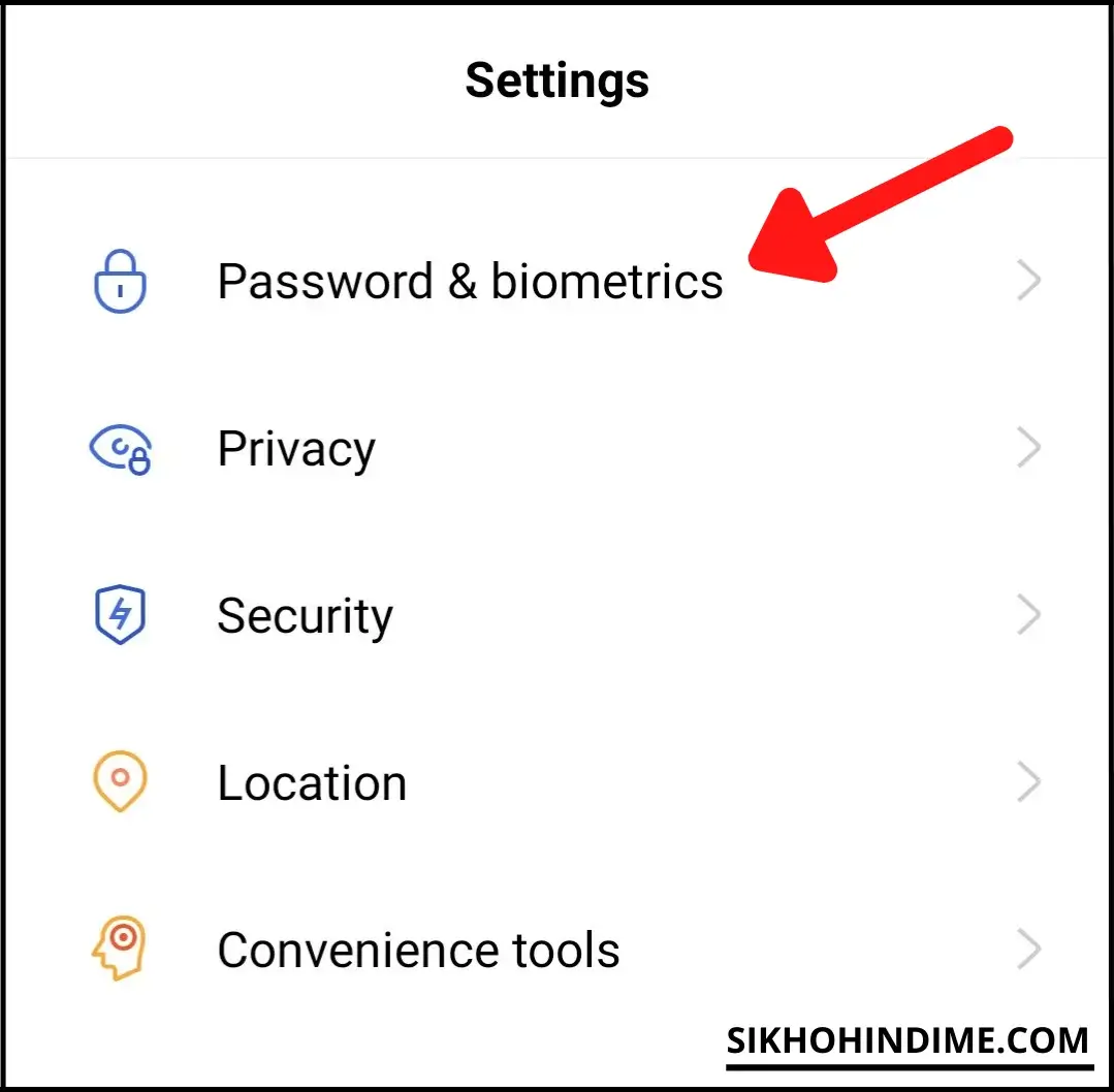 Click on passwords and biometrics