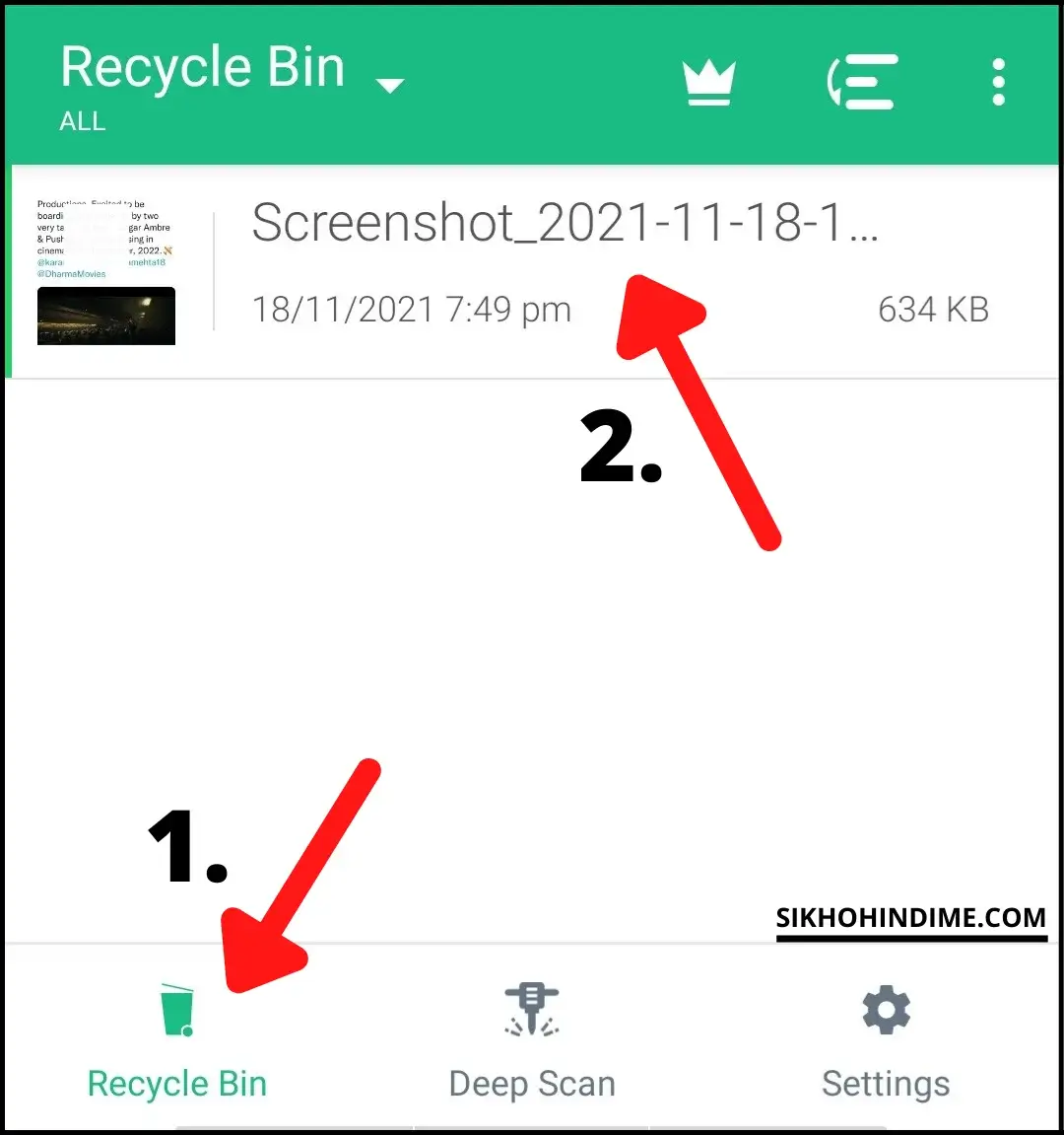 Deleted files in recycle bin