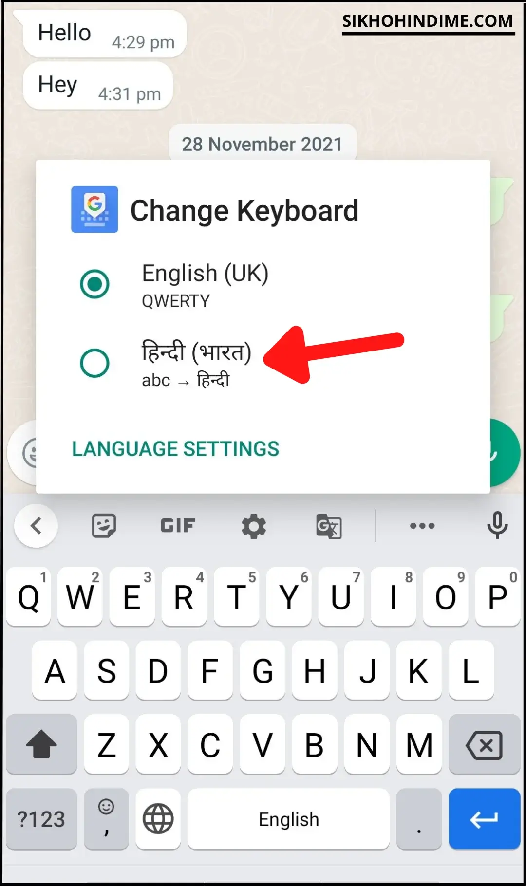 Select Hindi keyboard